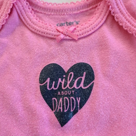 ♡ 5/$20 - Carter's Girl's Pink Black Heart Wild About Daddy Print Bodysuit - Picture 4 of 5